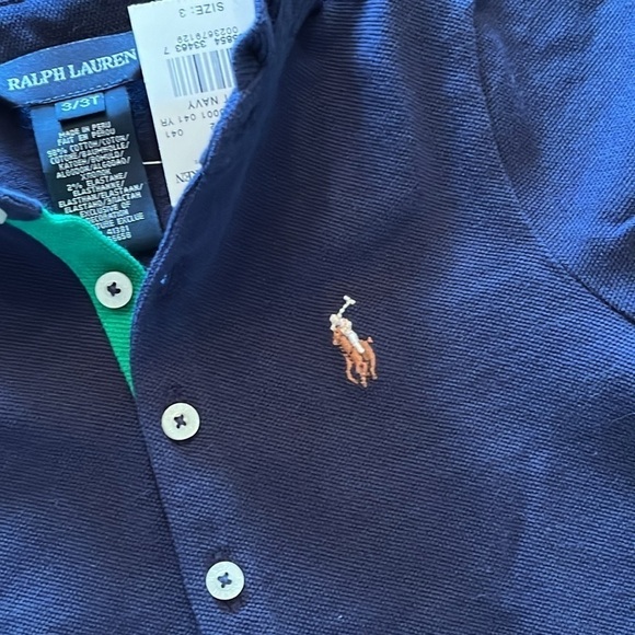 Brand New Polo Ralph Lauren Navy Blue Polo Shirt Ruffle Collar Embroidered Pony - Picture 3 of 10